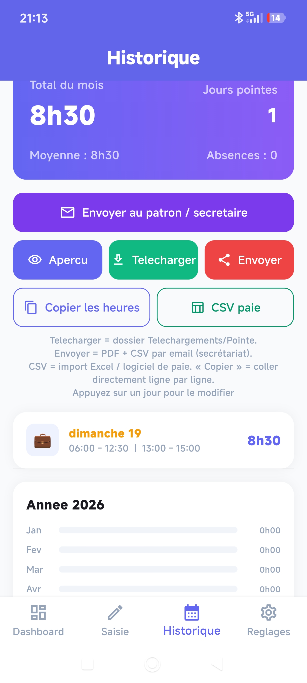 Pointe — historique et export
